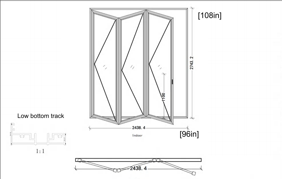 8 Ft Wide By 9 Ft Tall (96" By 108") Aluminum Bi Fold Patio Door Outswing Thermal Break Insulated Matt Black Finish