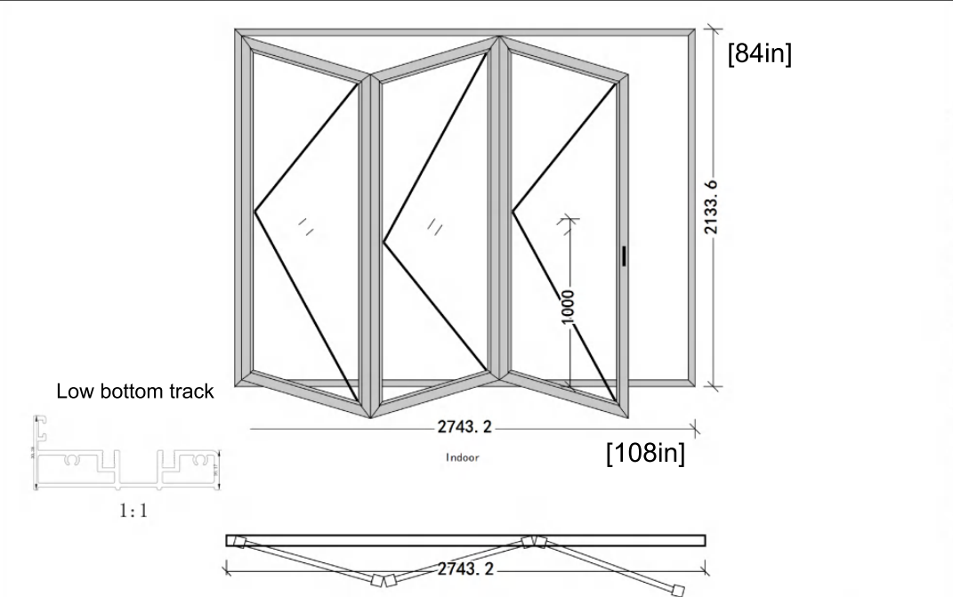 9 Ft Wide By 7 Ft Tall (108" By 84") Aluminum Bi Fold Patio Door Outswing Thermal Break Insulated Matt Black Finish