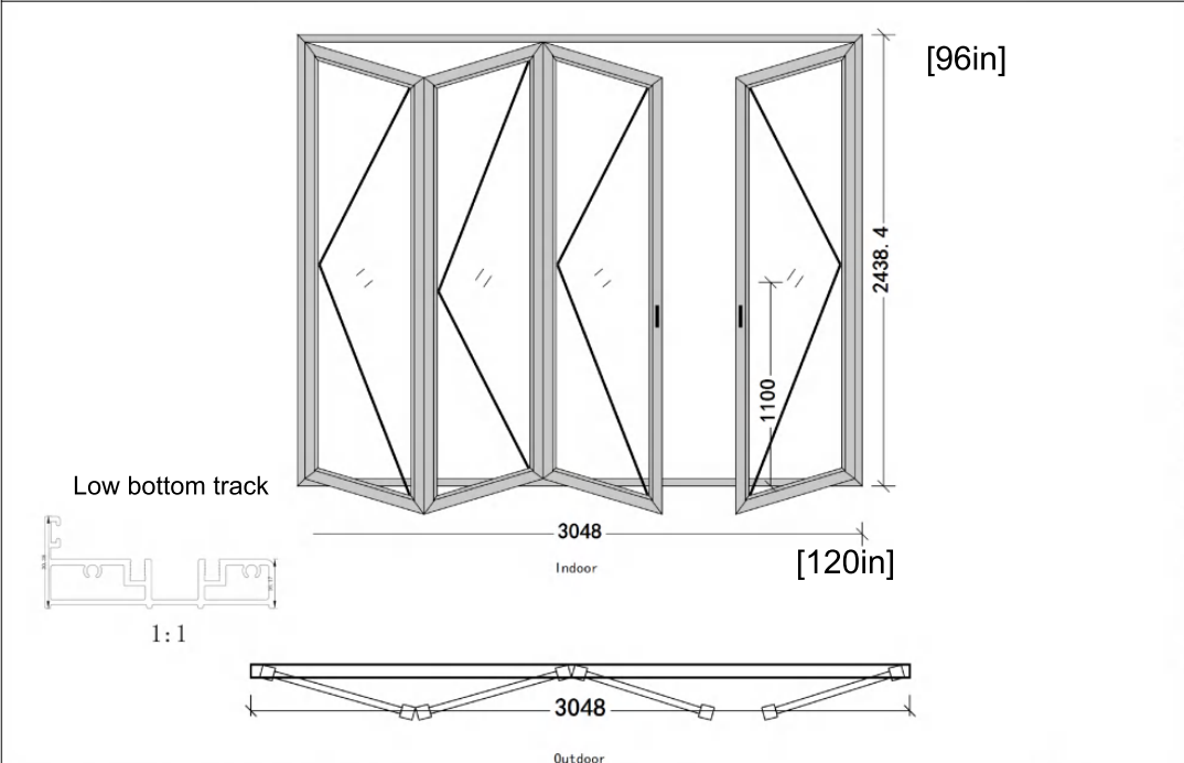 10 Ft Wide By 8 Ft Tall (120" By 96") Aluminum Bi Fold Patio Door Outswing Thermal Break Insulated Matt Black Finish