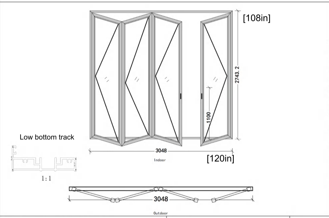10 Ft Wide By 9 Ft Tall (120" By 108") Aluminum Bi Fold Patio Door Outswing Thermal Break Insulated Matt Black Finish