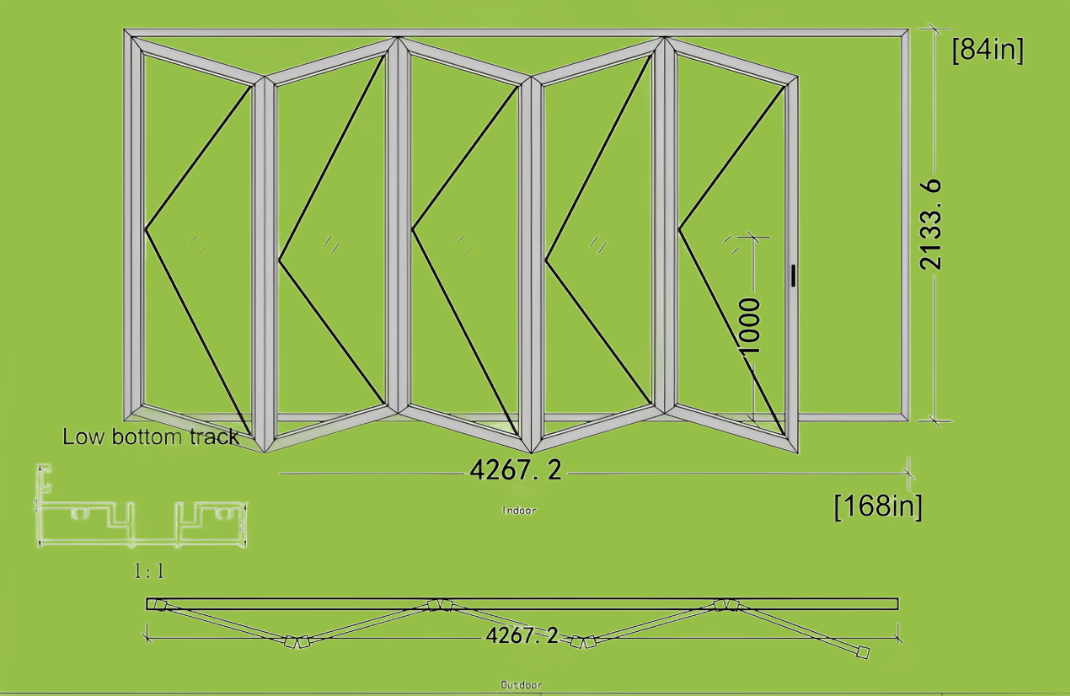 14 Ft Wide By 7 Ft Tall (168" By 84") Aluminum Bi Fold Patio Door Outswing Thermal Break Insulated Matt Black Finish