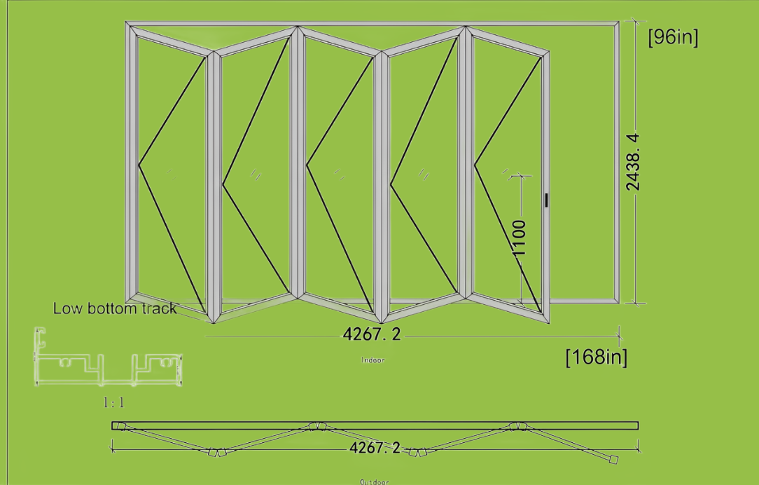 14 Ft Wide By 8 Ft Tall (168" By 96") Aluminum Bi Fold Patio Door Outswing Thermal Break Insulated Matt Black Finish