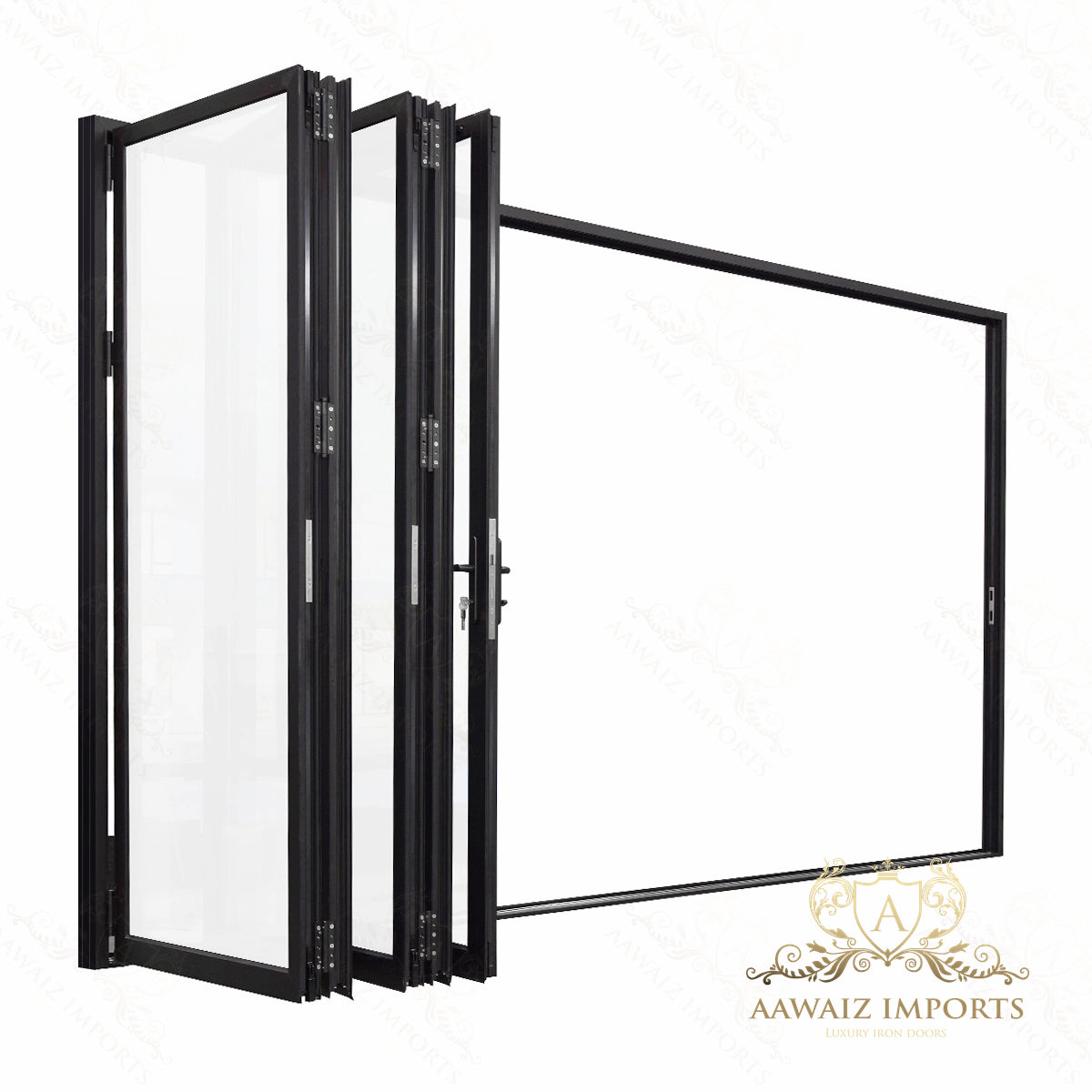 14 Ft Wide By 8 Ft Tall (168" By 96") Aluminum Bi Fold Patio Door Outswing Thermal Break Insulated Matt Black Finish
