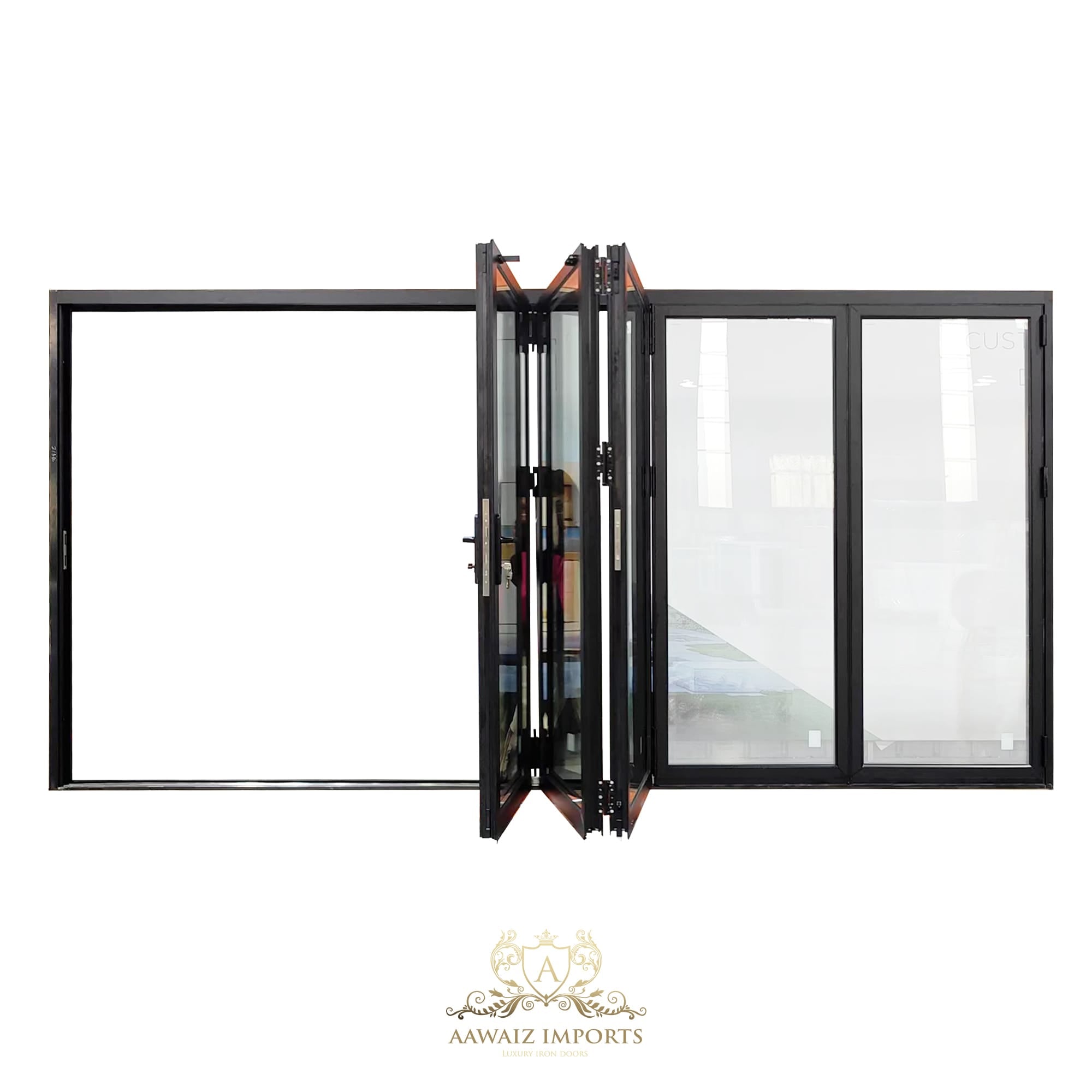 14 Ft Wide By 9 Ft Tall (168" By 108") Aluminum Bi Fold Patio Door Outswing Thermal Break Insulated Matt Black Finish