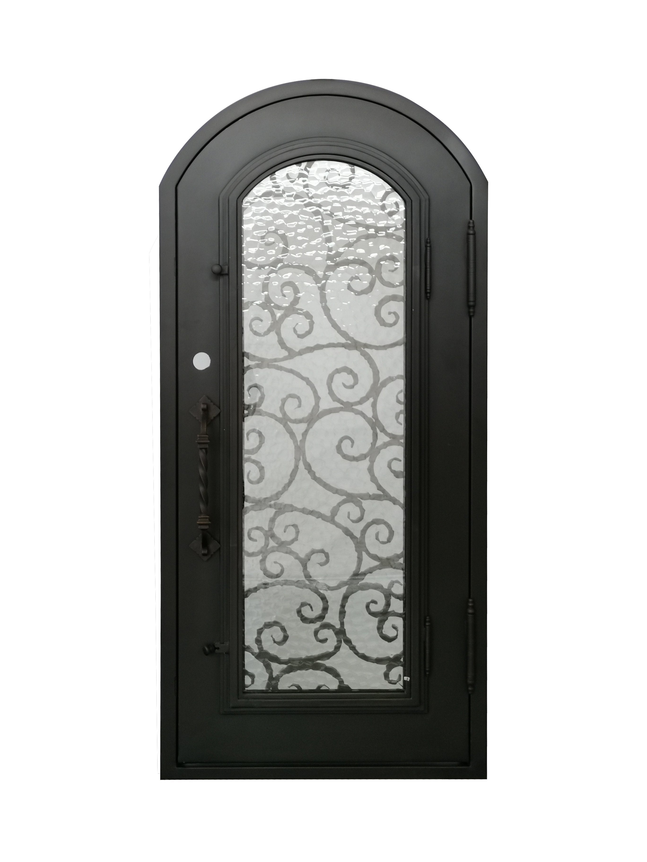 Cisco Model Pre Hung Single Front Entry Wrought Iron Door With Water Cube Glass