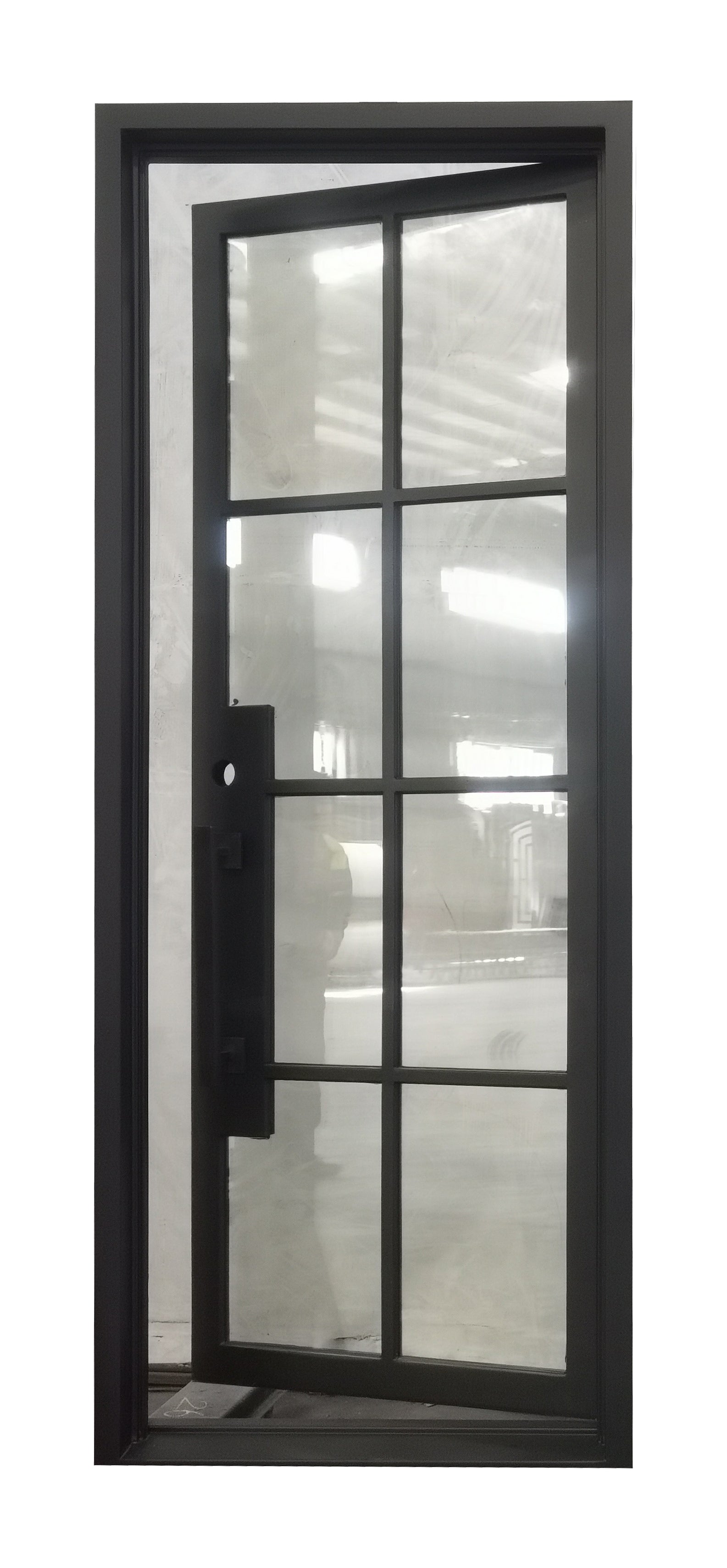 Bruceville Model Pre Hung Single Front Entry Wrought Iron Door With Low E Clear Glass Matte Black Finish