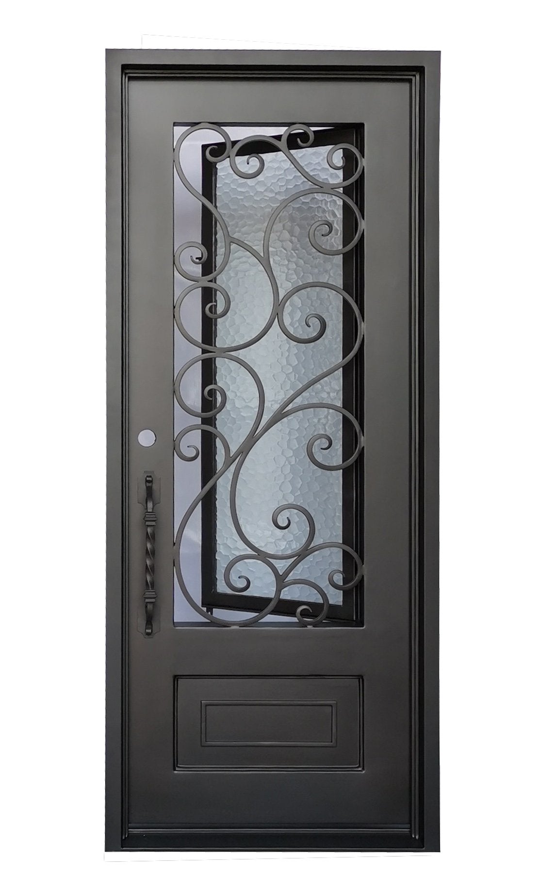 Abbott Model Pre Hung Single Front Entry Wrought Iron Door With Water Cube Glass