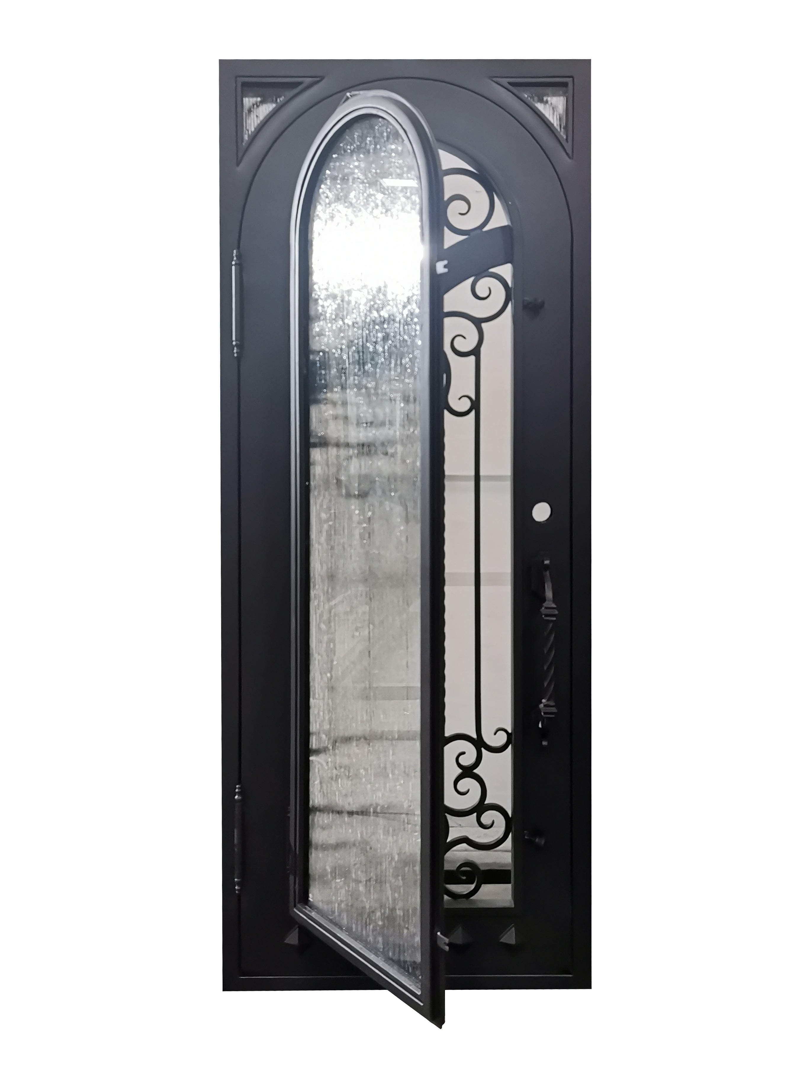 Cresson Model Pre Hung Single Front Entry Wrought Iron Door With Rain Glass