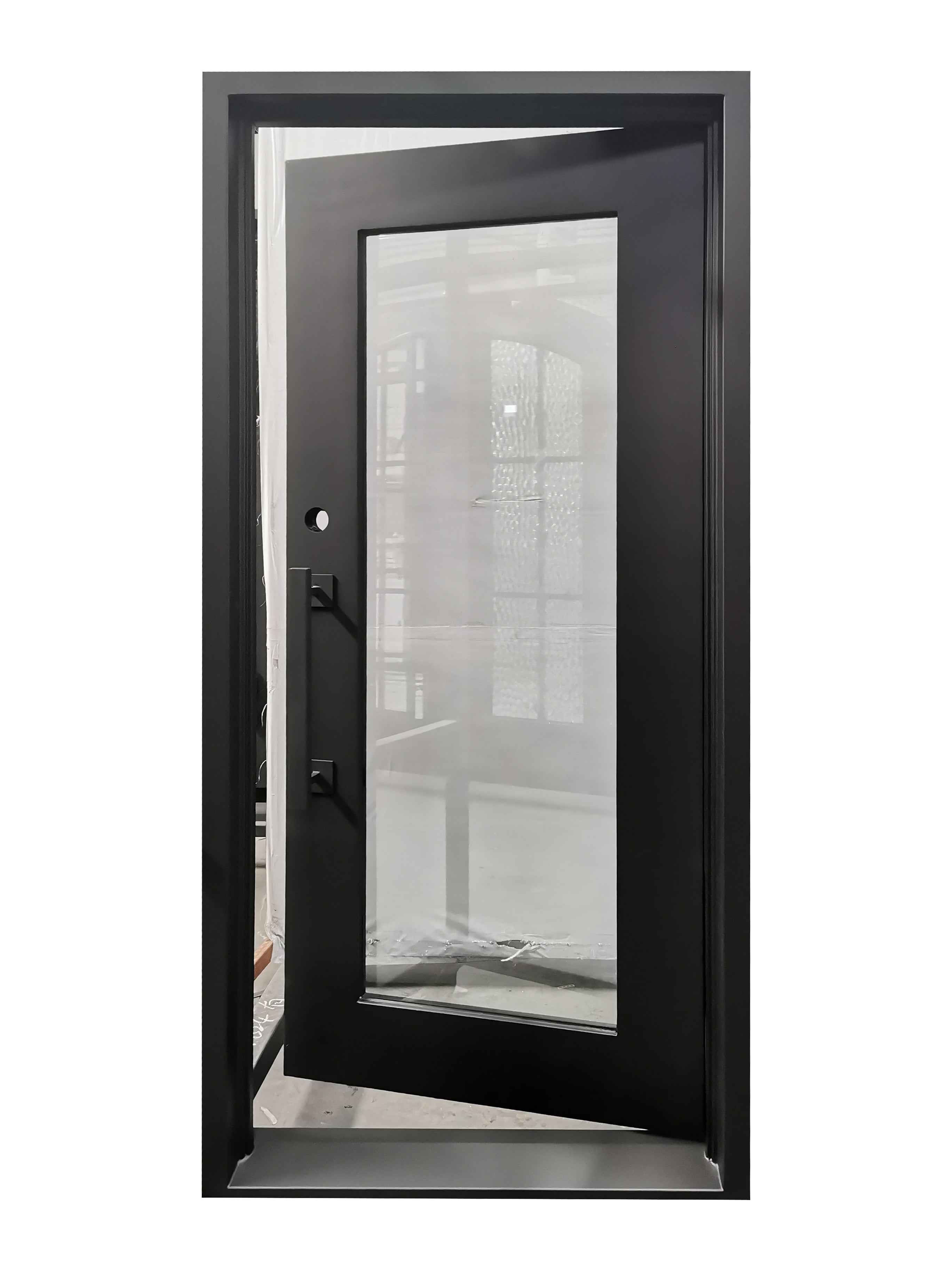 Acton Model Pre Hung Single Front Entry Wrought Iron Door With Clear Low E Glass