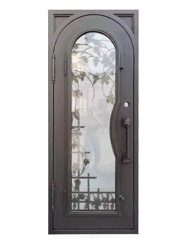 Grapevine Model Pre Hung Single Front Entry Wrought Iron Door With Rain Glass