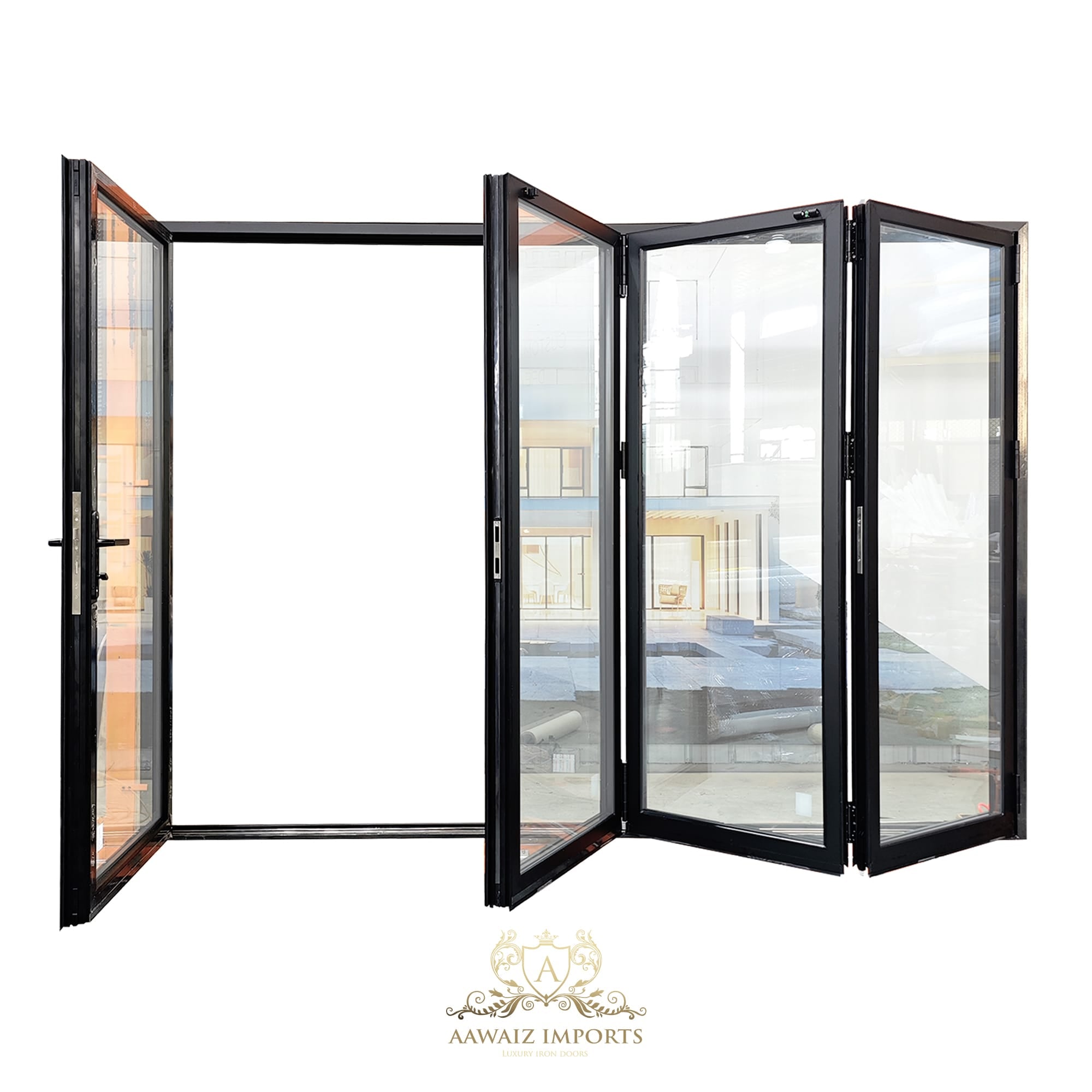 12 Ft Wide By 8 Ft Tall (144" By 96") Aluminum Bi Fold Patio Door  Outswing  Thermal Break Insulated Matt Black Finish