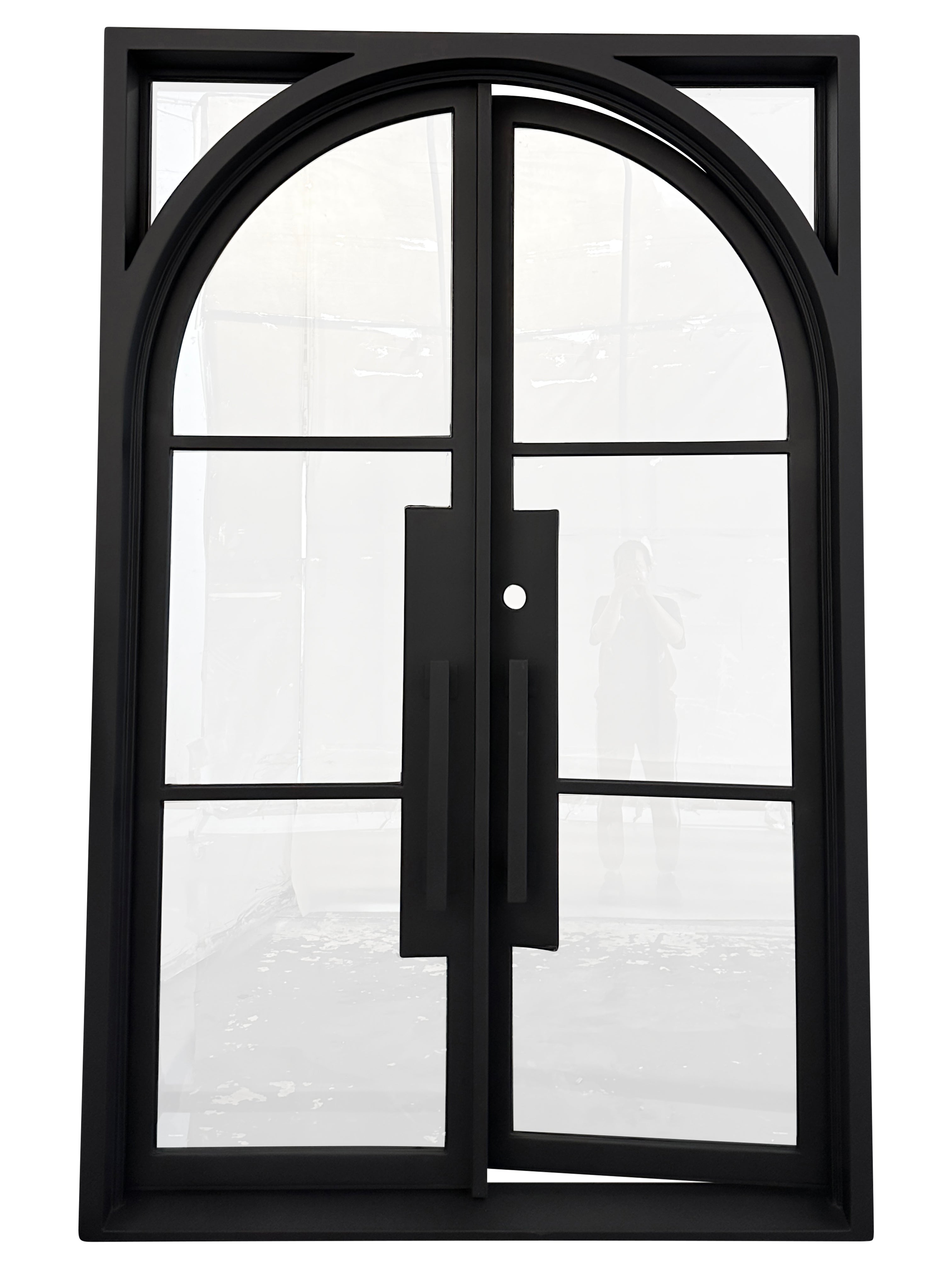 Dublin Model Double Front Entry Iron Door With Tempered Low E Clear Glass Matt Black Finish