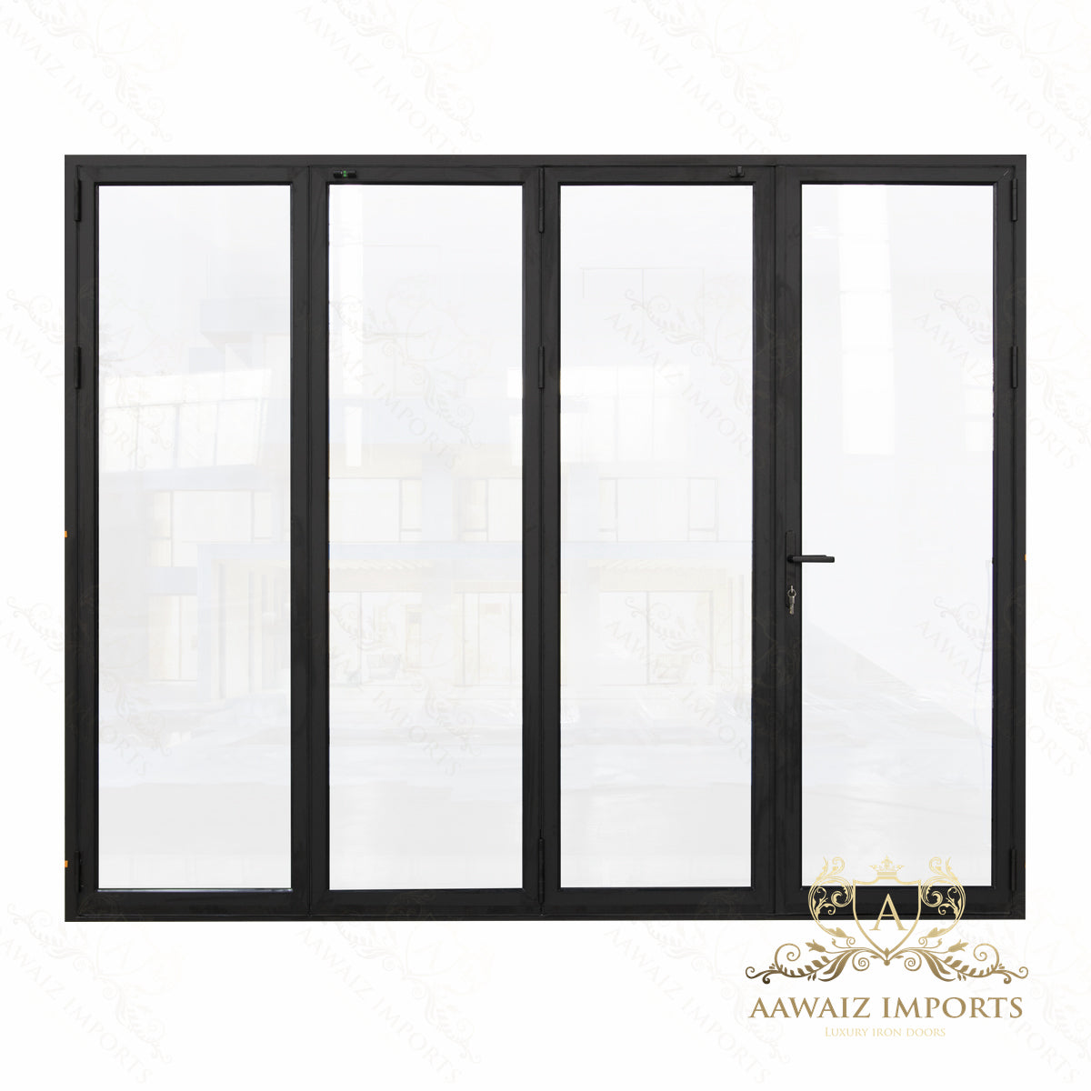 12 Ft Wide By 7 Ft Tall (144" By 84") Aluminum Bi Fold Patio Door  Outswing  Thermal Break Insulated Matt Black Finish
