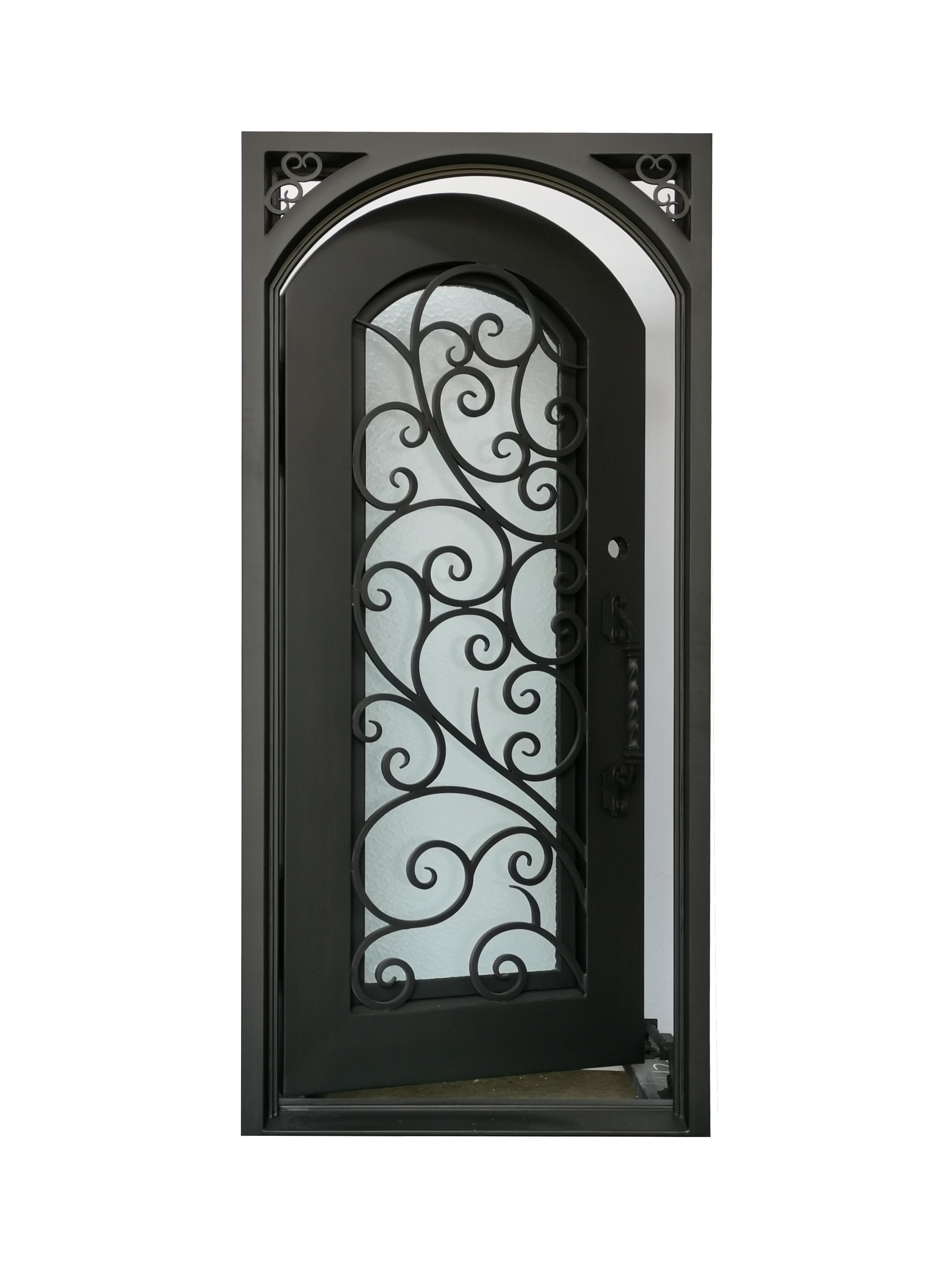 Carthage Model Pre Hung Single Front Entry Wrought Iron Door With Aqua Lite Glass