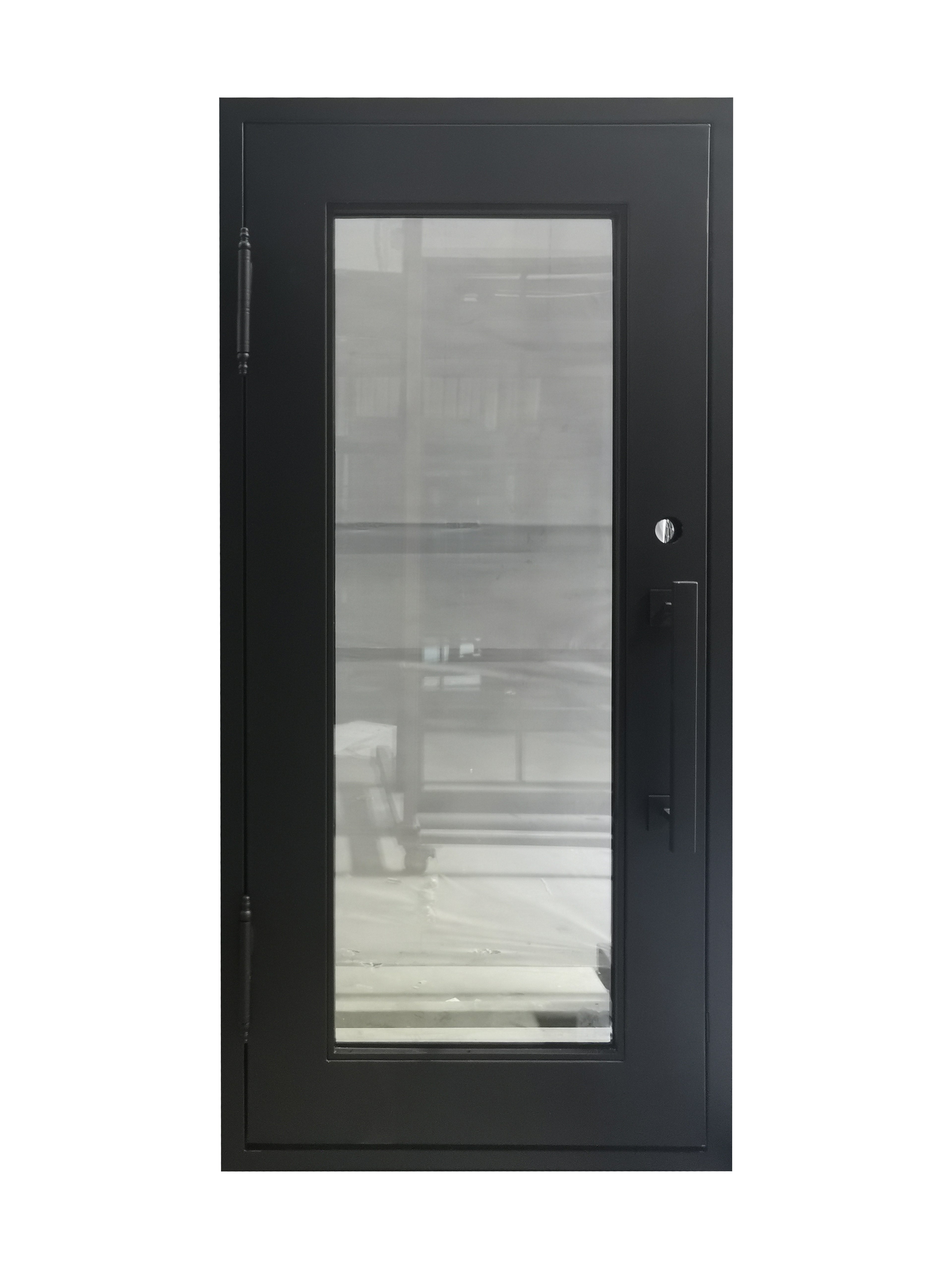 Acton Model Pre Hung Single Front Entry Wrought Iron Door With Clear Low E Glass